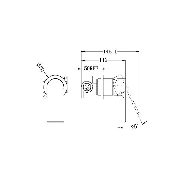 Nero Bianca Shower / Bath Mixer with 60mm Plate - Brushed Nickel / NR321511hBN