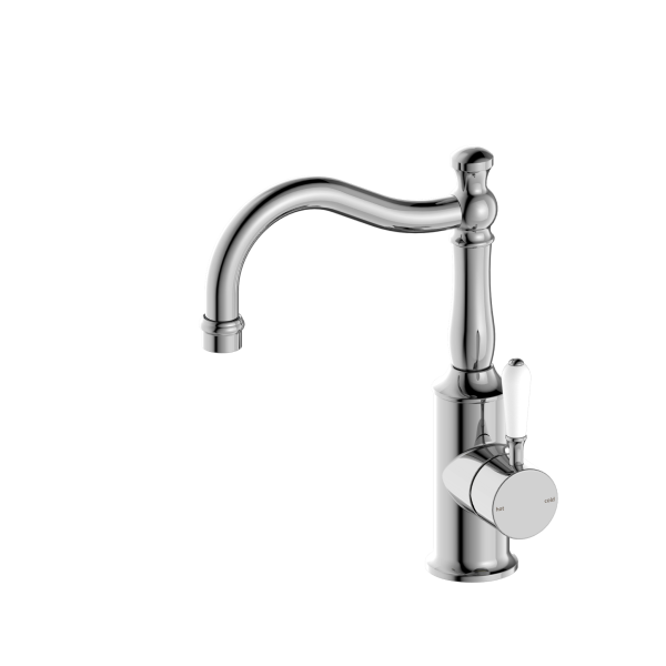 Nero York Basin Mixer Hook Spout - Chrome (Handle Options)