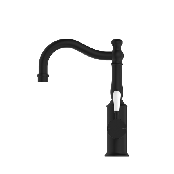 Nero York Basin Mixer Hook Spout - Matte Black (Handle Options)