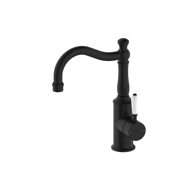 Nero York Basin Mixer Hook Spout - Matte Black (Handle Options)