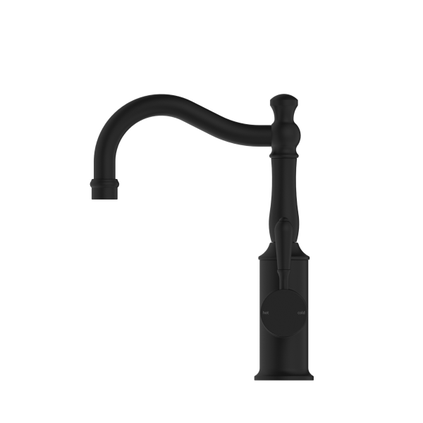 Nero York Basin Mixer Hook Spout - Matte Black (Handle Options)