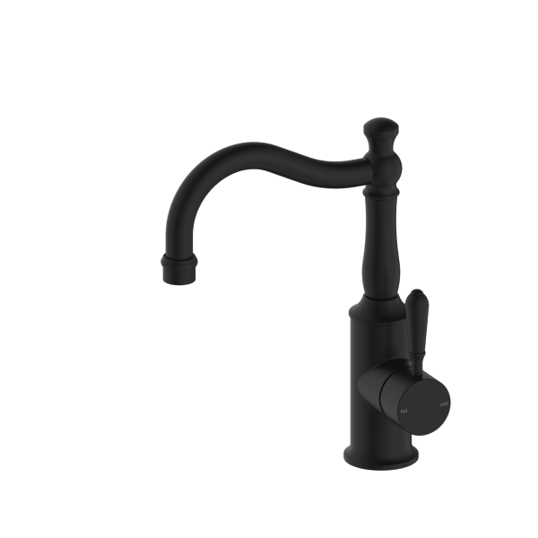 Nero York Basin Mixer Hook Spout - Matte Black (Handle Options)