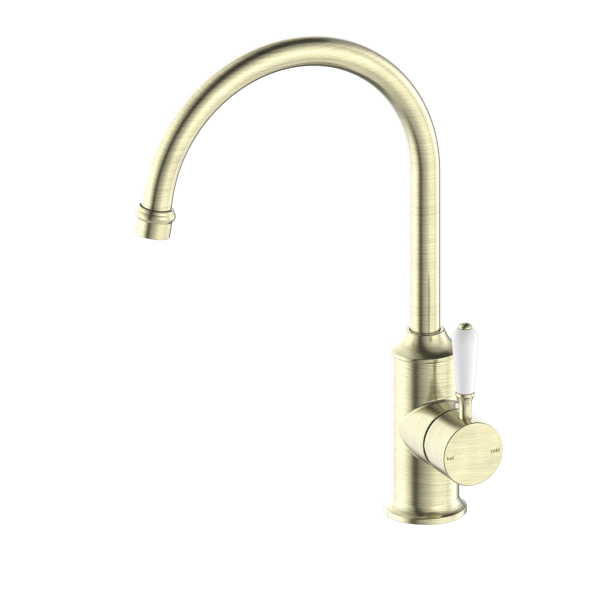 Nero York Gooseneck Kitchen Mixer - Aged Brass (Handle Options)