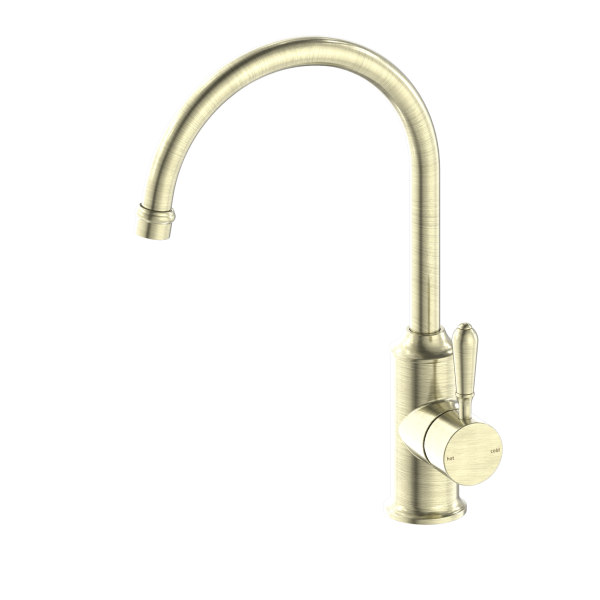 Nero York Gooseneck Kitchen Mixer - Aged Brass (Handle Options)