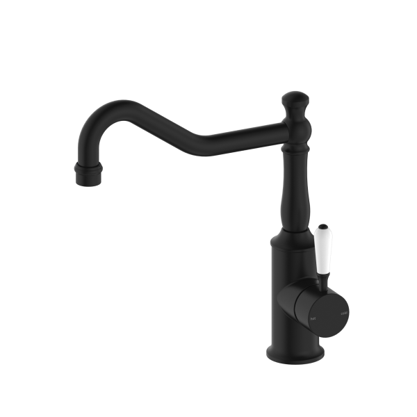 Nero York Hook Spout Kitchen Mixer - Matte Black (Handle Options)