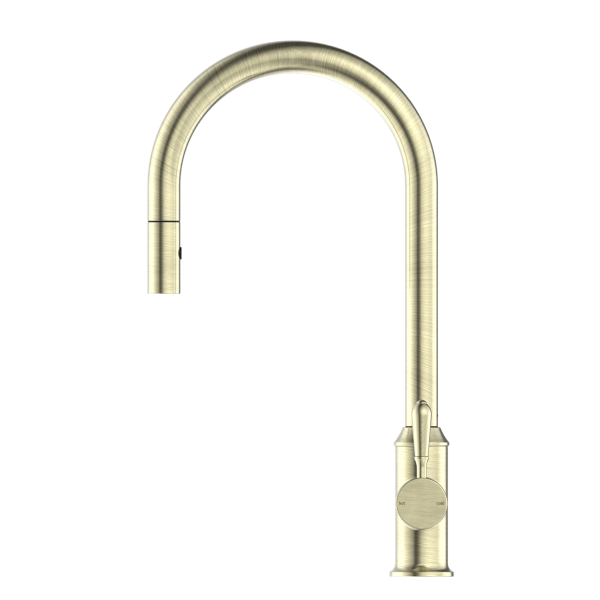 Nero York Pull Out Kitchen Mixer with Veggie Spray - Aged Brass (Handle Options)
