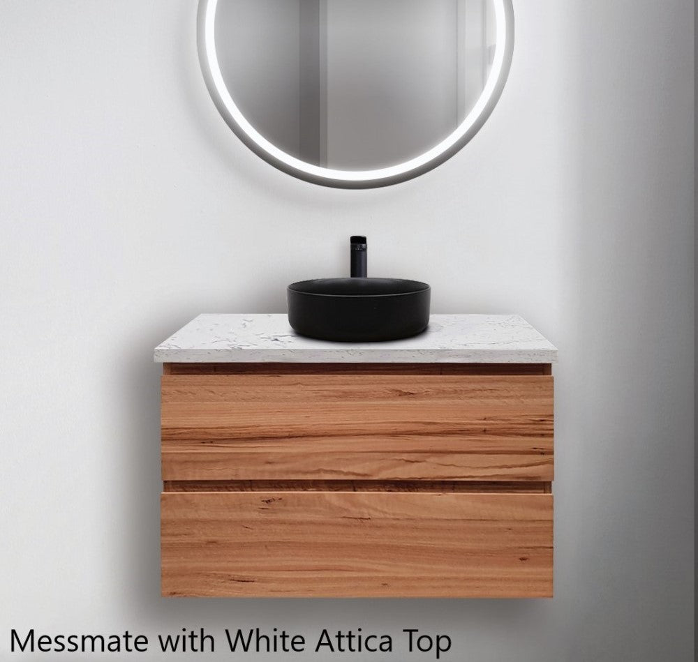 RF Nature 900mm Timber Veneer Wall Hung Vanity Unit, Caesarstone Top with Basin