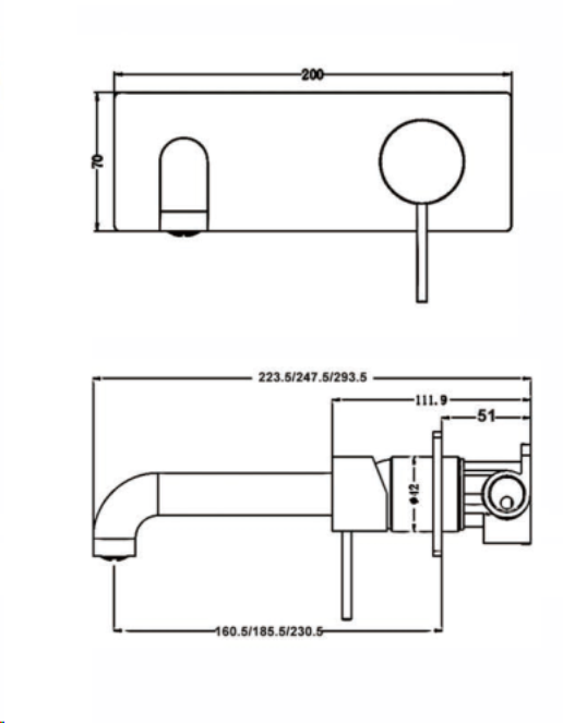 nero-mecca-wall-mixer-set-basin-bath-160mm-185mm-230mm-brushed-nickel