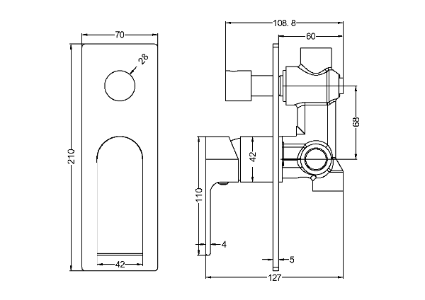 Nero Bianca Shower / Bath Mixer with Diverter - Brushed Nickel / NR321509aBN