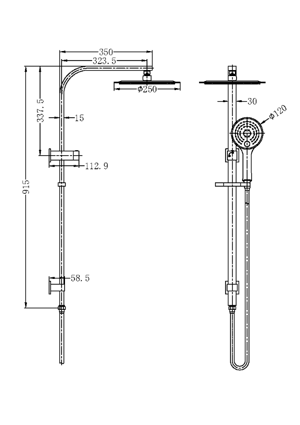 Nero Bianca Flat Rail Round 250mm Combination Shower - Brushed Nickel / NR250805cBN
