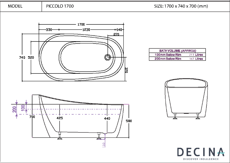 Decina Piccolo Freestanding Bath White - 1500mm, 1700mm