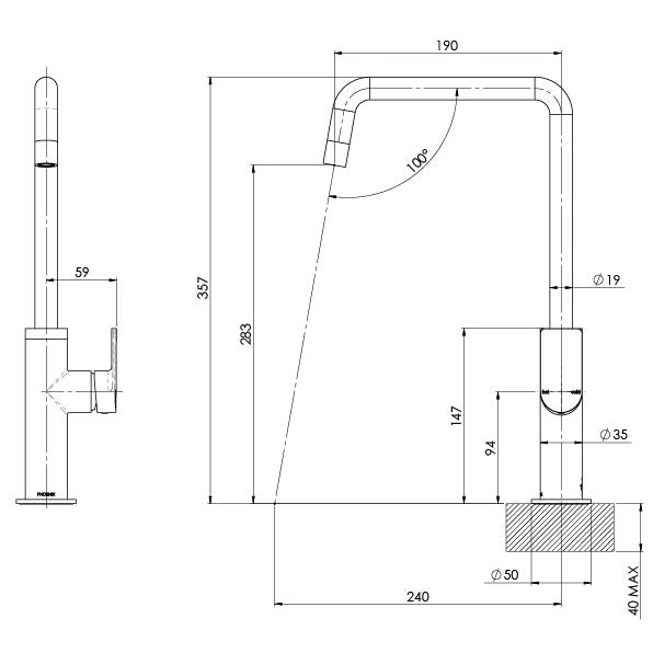 Phoenix Mekko Sink Mixer 190mm Squareline - Brushed Nickel