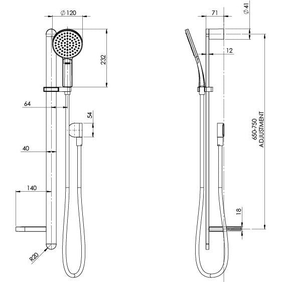 Phoenix NX Quil Rail Shower - Chrome