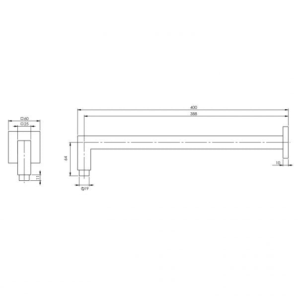 Phoenix Lexi Square Shower Arm 400mm - Chrome