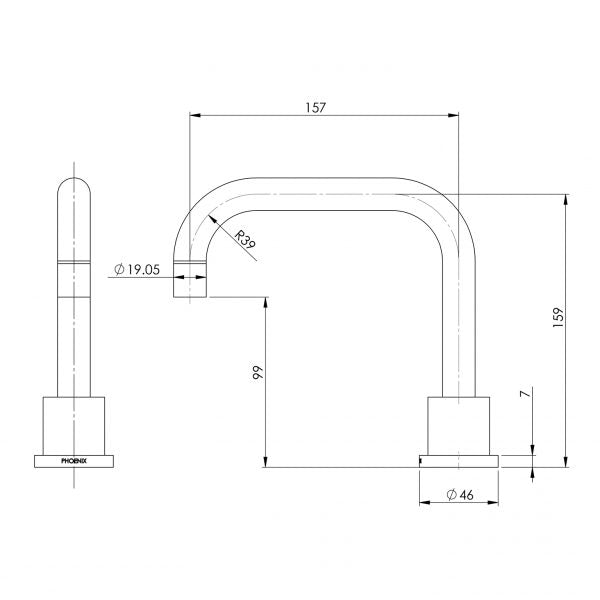 Radii Basin Outlet Swivel 160mm Squareline - Chrome