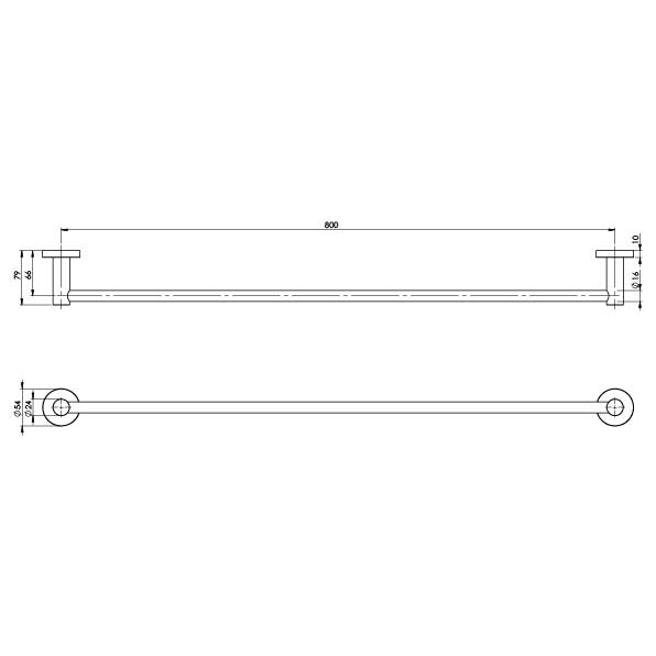 Radii Single Towel Rail 800mm Round Plate - Brushed Nickel