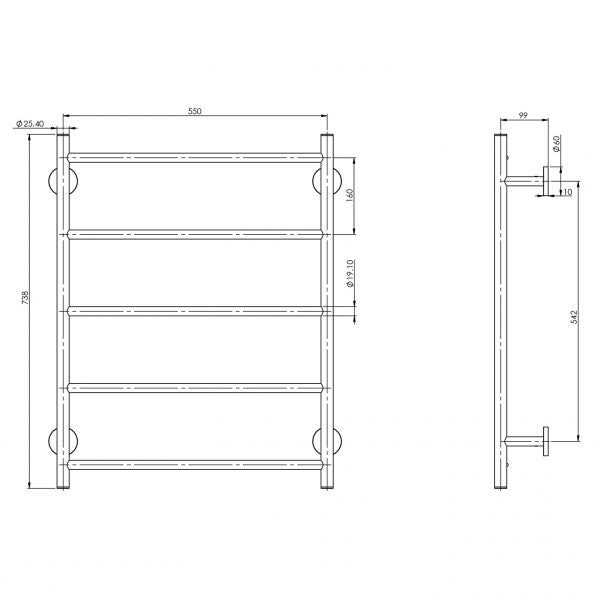 Radii Towel Ladder 550 x 740mm Round Plate - Matte Black