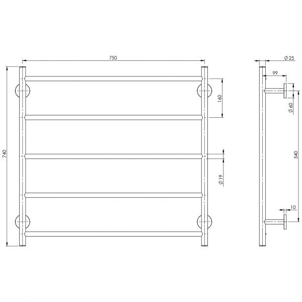 Radii Towel Ladder 750 x 740mm Round Plate - Chrome