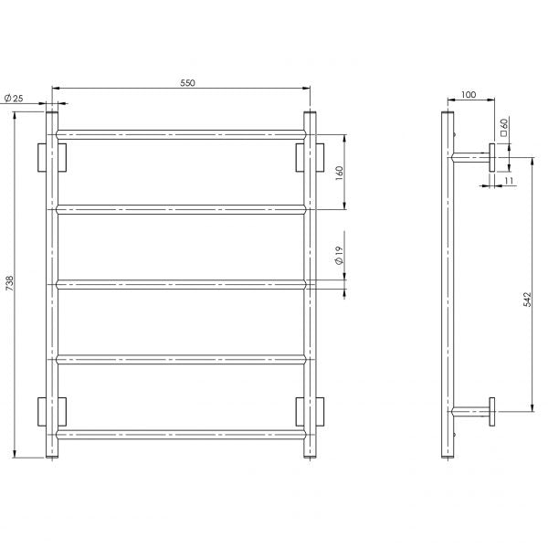 Radii Towel Ladder 550 x 740mm Square Plate - Matte Black