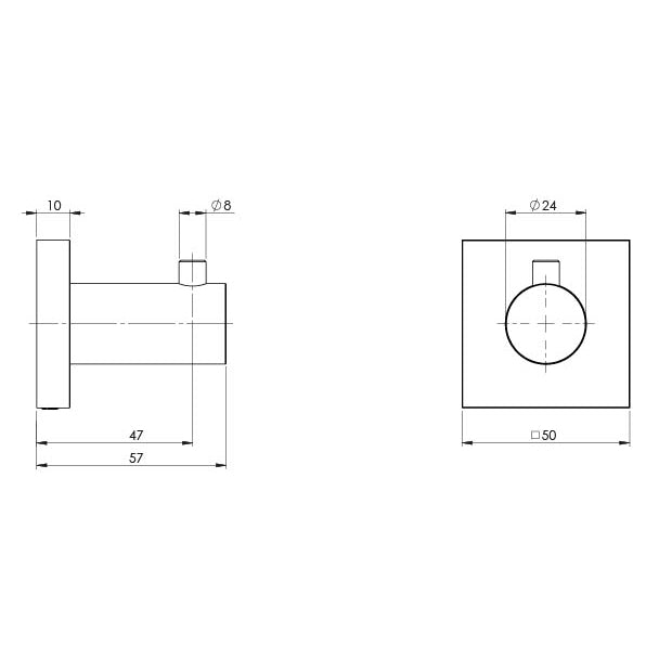 Radii Robe Hook Square Plate - Brushed Nickel