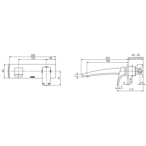 Phoenix Rush Wall Bath Mixer Set 180mm - Brushed Nickel