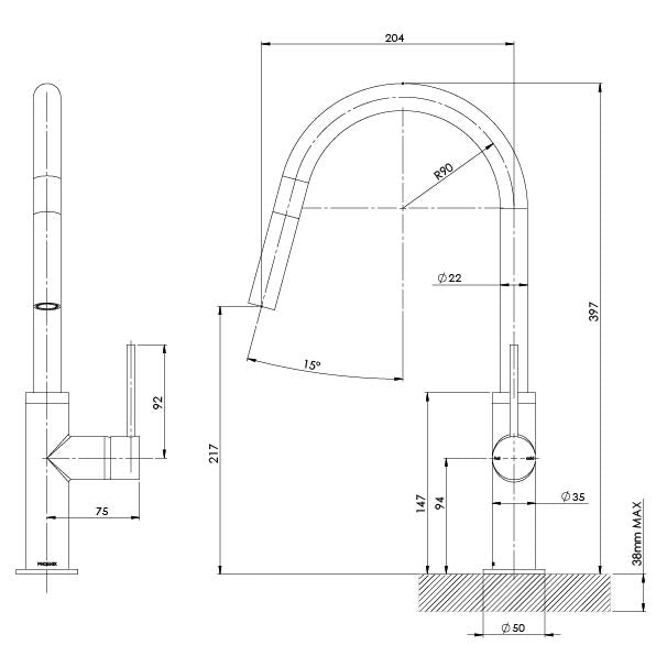 Phoenix Vivid Slimline Pull Out Sink Mixer - Matte Black