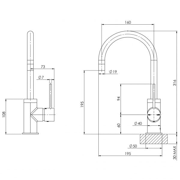 Phoenix Vivid Slimline Sink Mixer 160mm Gooseneck - Brushed Gold