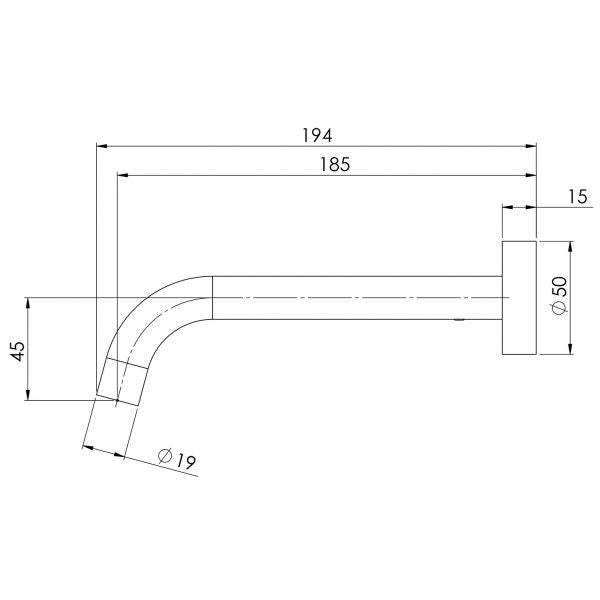 Phoenix Vivid Slimline Wall Curved Bath Outlet 180mm - Chrome