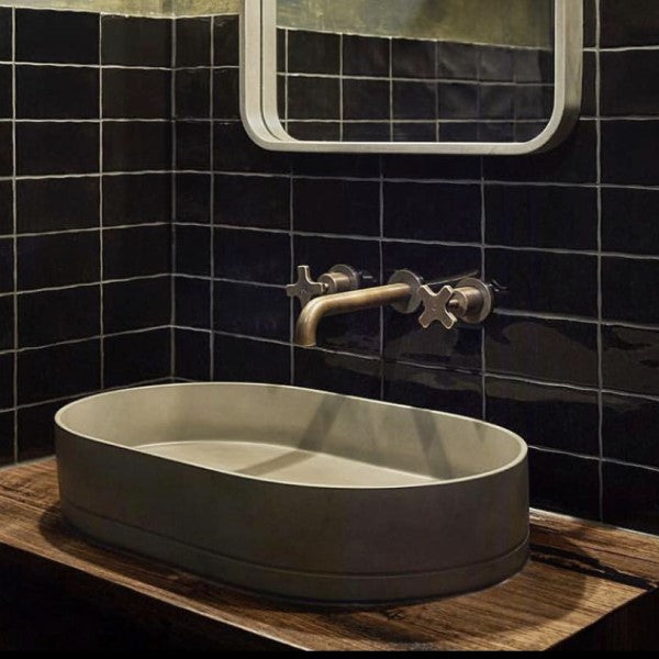 Nood Co Pill Oval Concrete Basin - Mid Tone Grey