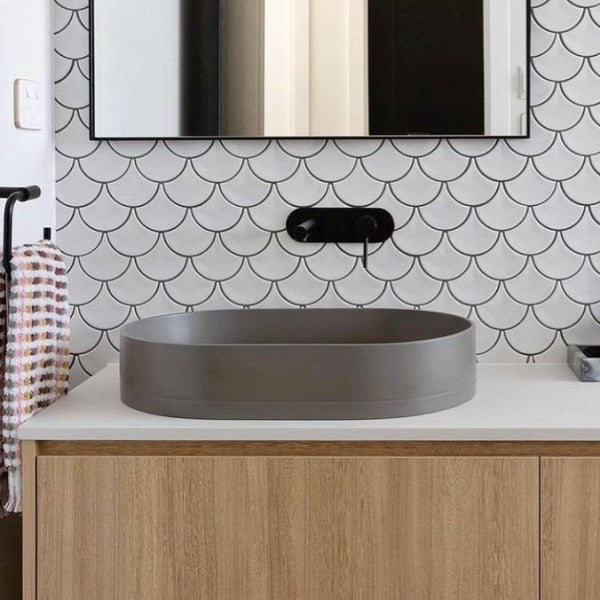 Nood Co Pill Oval Concrete Basin - Mid Tone Grey