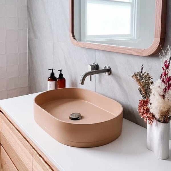 Nood Co Pill Oval Concrete Basin -Pastel Peach
