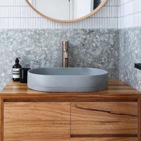Nood Co Pill Oval Concrete Basin - Powder Blue