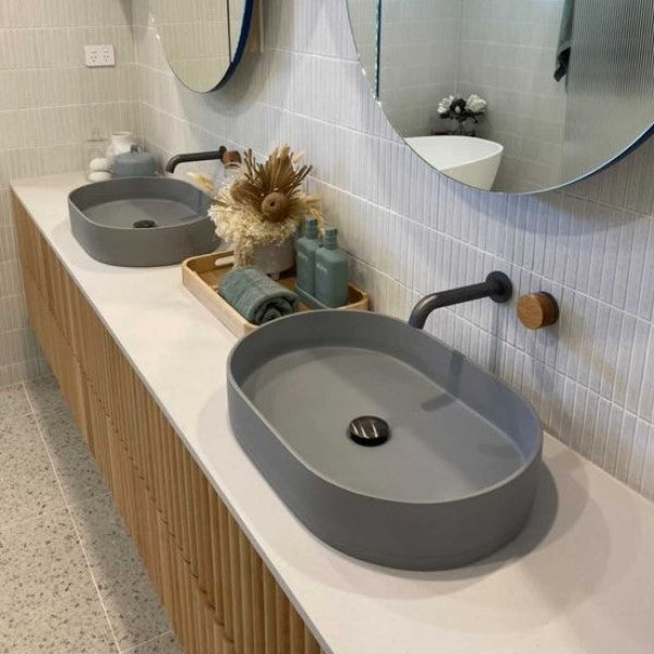 Nood Co Pill Oval Concrete Basin - Mid Tone Grey