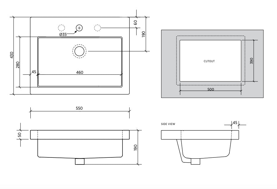 Plati 550 Inset Basin - 430 Deep