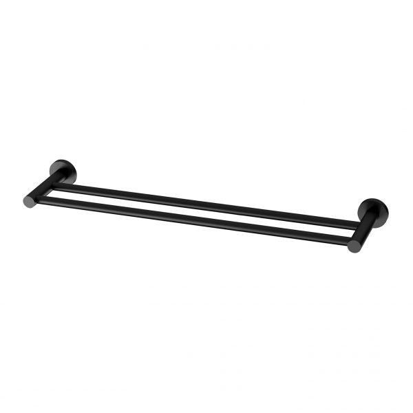 Radii Double Towel Rail 600mm Round Plate - Matte Black