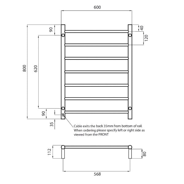 Radiant GLD-RTR01 Heated Ladder 600x800 Brushed Gold