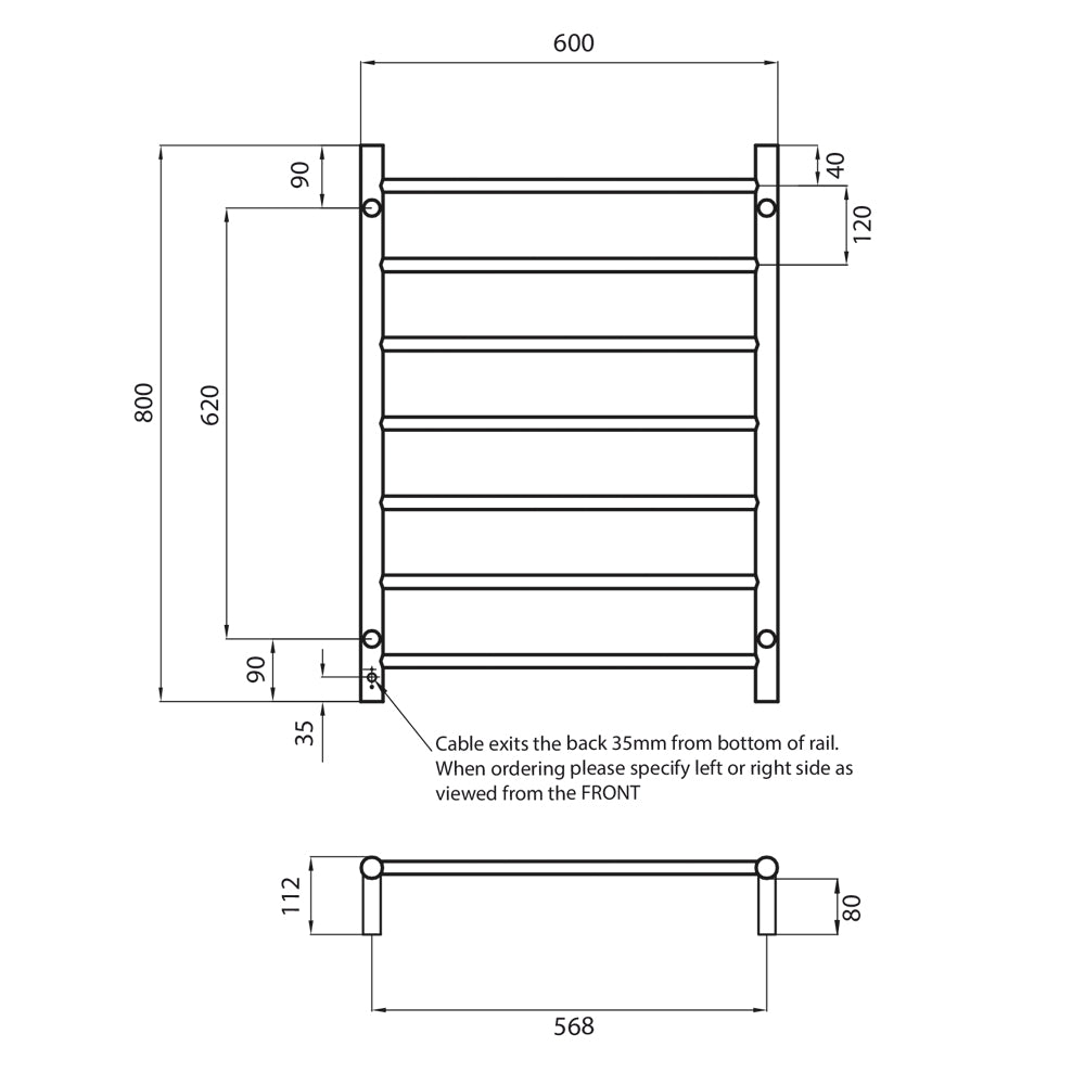 Radiant BRTR01 Heated Ladder 600x800 Matte Black