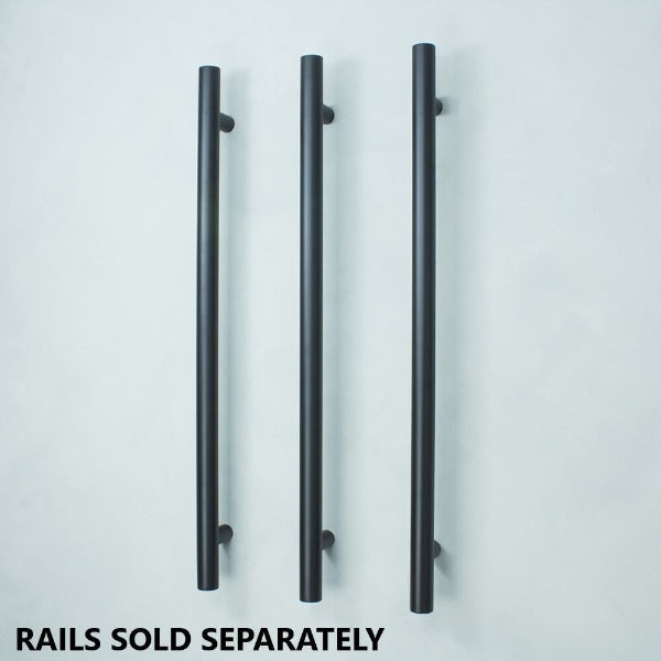 Radiant 12V Vertical Single Bar Round Heated Towel Rail Matte Black BLK-VTR-950