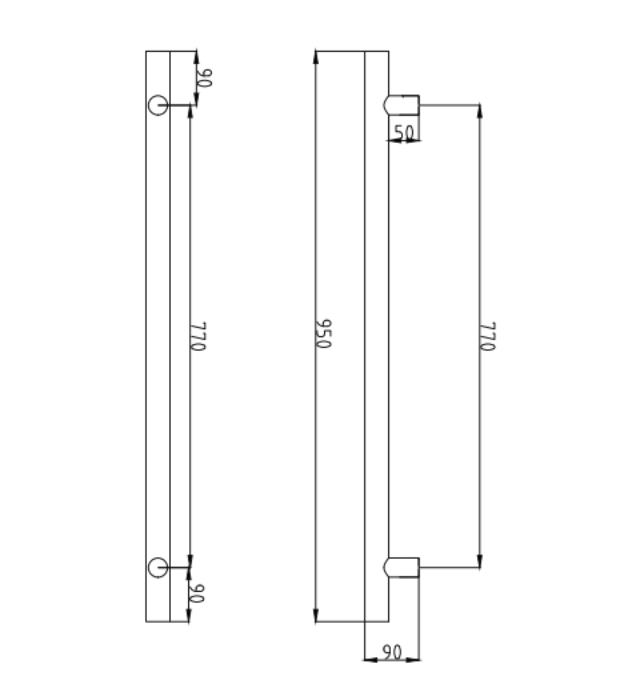 Radiant 12V Vertical Single Bar Round Heated Towel Rail Satin Brushed BRU-VTR-950
