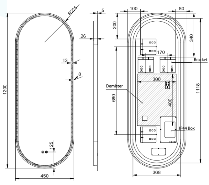 Remer Great Gatsby LED Mirror 450mm x 1200mm GG45120D, Multiple Options