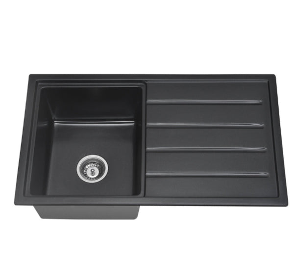Rokette Single Bowl with Drainer, Top / Undermount Sink, Carbon 860mm x 490mm