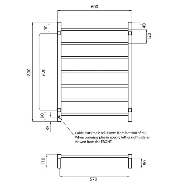 Radiant BRU-STR01 Square Heated Ladder 600x800 Brushed