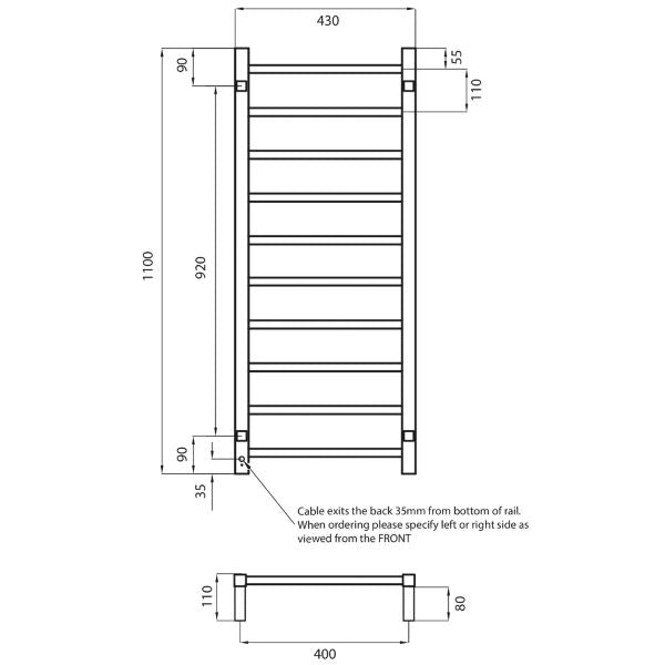 Radiant BSTR430 Square Heated Ladder 430x1100 Matte Black