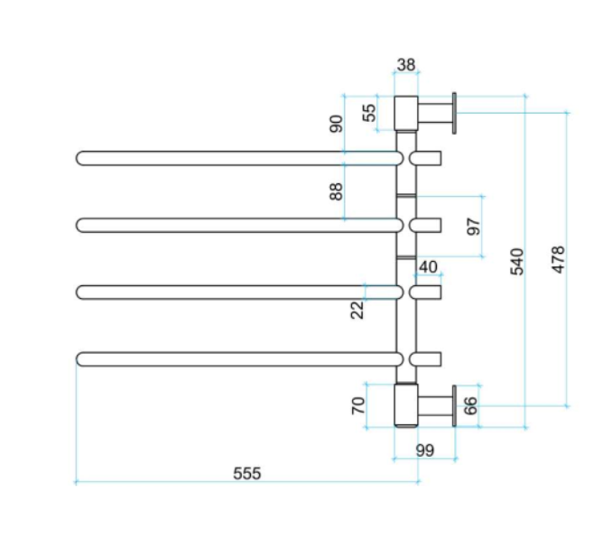 Thermorail Straight Round Swivel Heated Towel Rail, Polished SV24