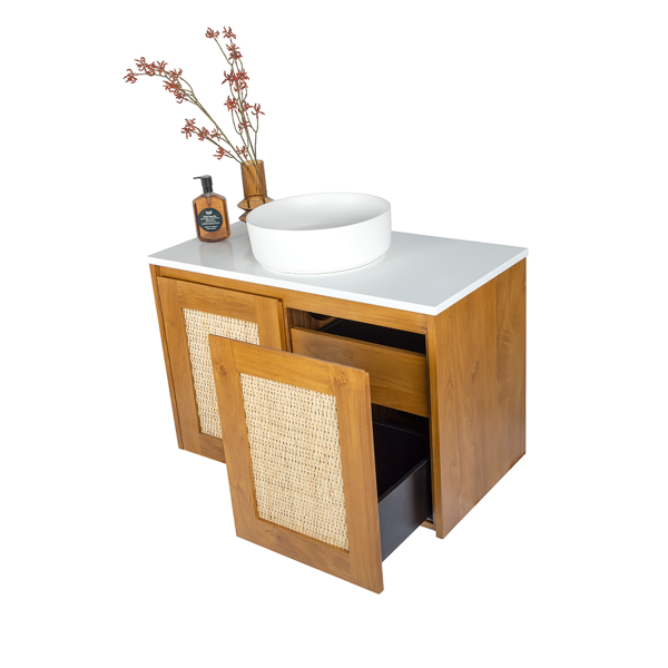 Fifth Avenue Santiga Rattan 900mm Teak Vanity, SAN90T