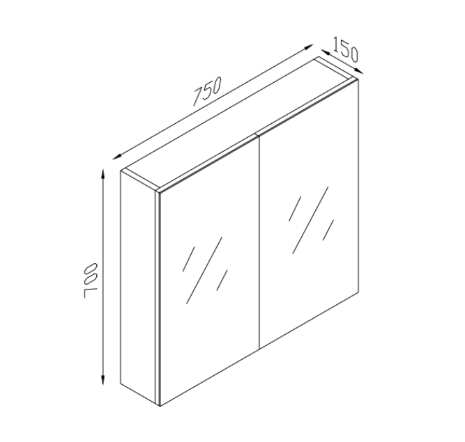 Scenery Pencil Edge Mirrored Shaving Cabinet 750mm