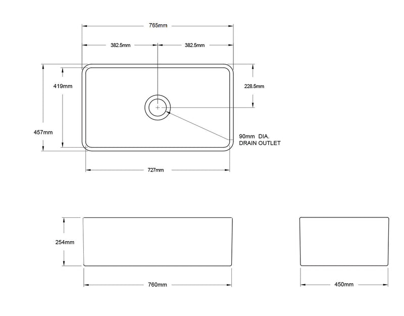 Turner Hastings Novi 76 x 46 Fireclay Single Butler Sink - White