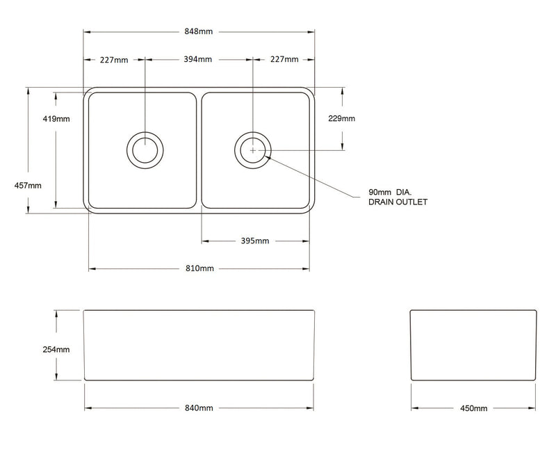 Turner Hastings Novi 85 x 46 Fireclay Double Butler Sink - Matte Black // NO85FS-MB