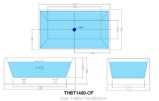 Theo Multifit KBT-9 Freestanding Bath, (With Overflow) White Gloss - 1400/1480/1690mm