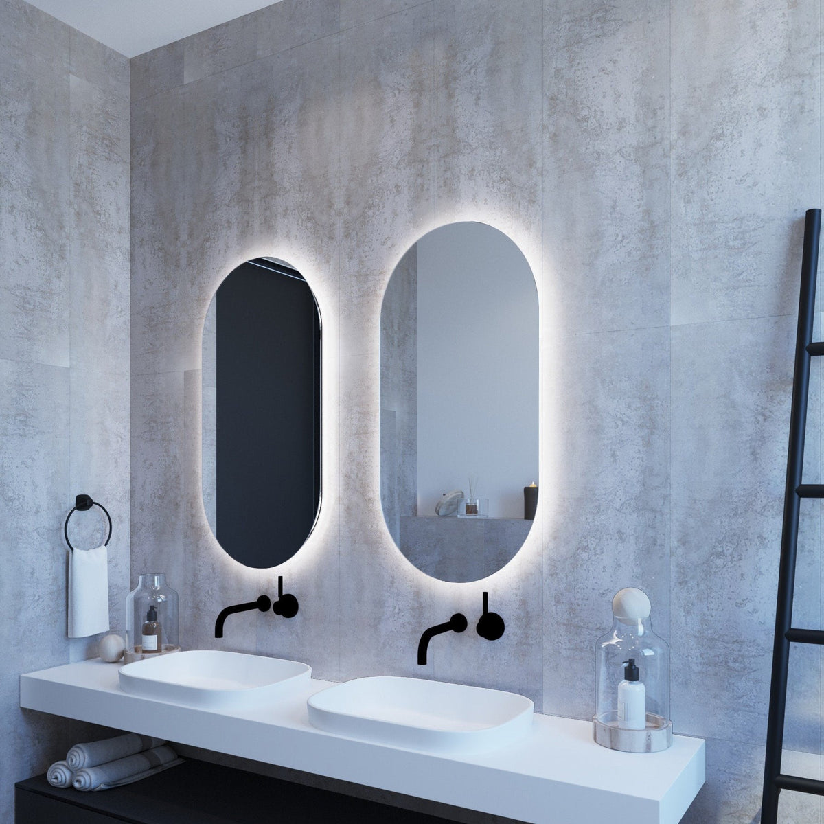 Oval lighted shop vanity mirror